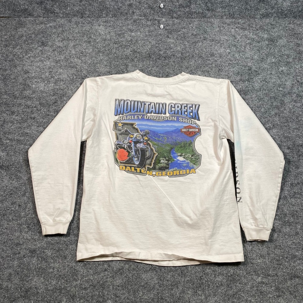 Vintage 2003 Harley Davidson Mountain Creek Dalton GA Long Sleeve Shirt White M